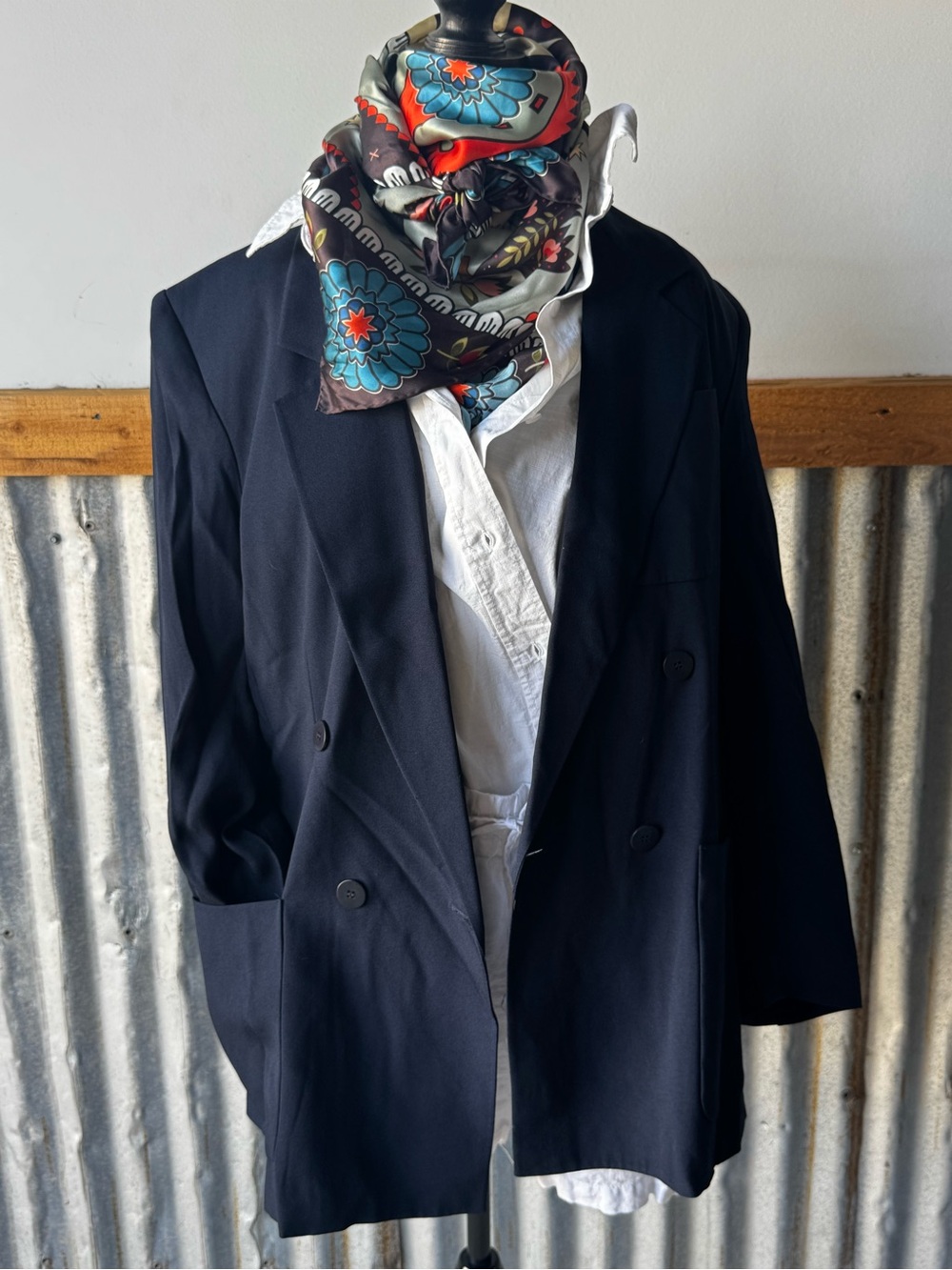 Vintage Classic Navy Double-Breasted Blazer